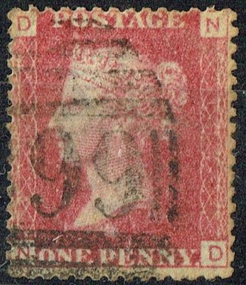 GB QUEEN VICTORIA 1864, 1d Red-Brown, SG43 Pl.184, Mi.40, D-N/N-D, Used GB QUEEN VICTORIA 1864, 1d Red-Brown, SG43 Pl.184, Mi.40, D-N/N-D, Used