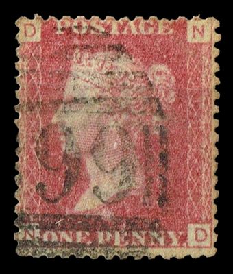 GB QUEEN VICTORIA 1864, 1d Red-Brown, SG43 Pl.184, Mi.40, D-N/N-D, Used GB QUEEN VICTORIA 1864, 1d Red-Brown, SG43 Pl.184, Mi.40, D-N/N-D, Used