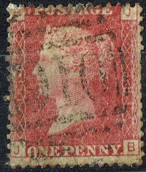 GB QUEEN VICTORIA 1864, 1d Red-Brown, SG43 Pl.188, Mi.40, B-J/J-B, Used GB QUEEN VICTORIA 1864, 1d Red-Brown, SG43 Pl.188, Mi.40, B-J/J-B, Used