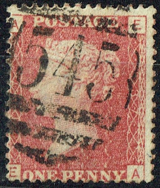 GB QUEEN VICTORIA 1864, 1d Red-Brown, SG43 Pl.187, Mi.40, A-E/E-A, Used