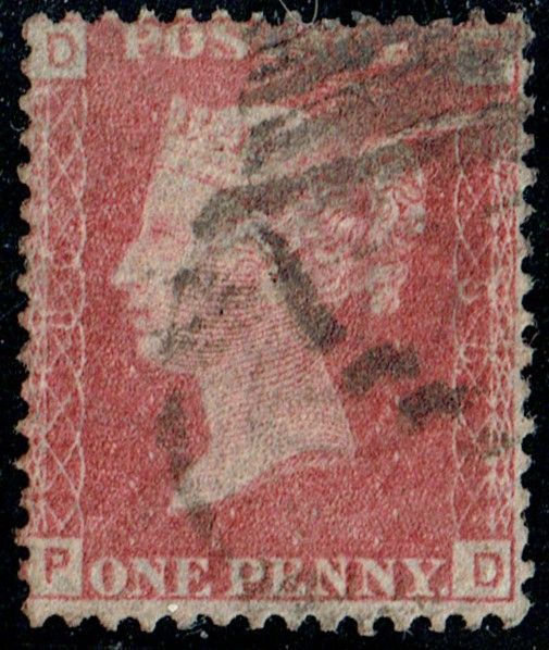 GB QUEEN VICTORIA 1864, 1d Red-Brown, SG43 Pl.186, Mi.40, D-P/P-D, Used