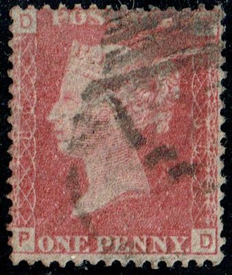 GB QUEEN VICTORIA 1864, 1d Red-Brown, SG43 Pl.186, Mi.40, D-P/P-D, Used
