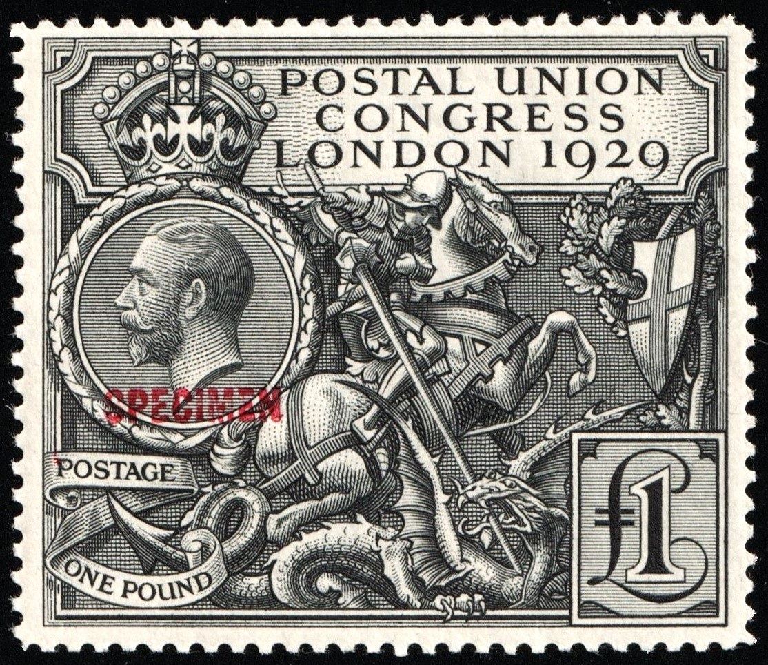 GB KING GEORGE V 1929, £1 BLACK OVERPRINT SPECIMEN SG438s, MNH