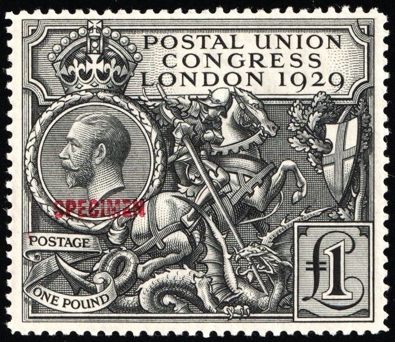 GB KING GEORGE V 1929, £1 BLACK OVERPRINT SPECIMEN SG438s, MNH GB KING GEORGE V 1929, £1 BLACK OVERPRINT SPECIMEN SG438s, MNH