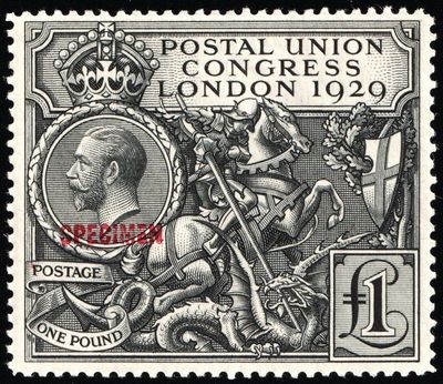 GB KING GEORGE V 1929, £1 BLACK OVERPRINT SPECIMEN SG438s, MNH GB KING GEORGE V 1929, £1 BLACK OVERPRINT SPECIMEN SG438s, MNH