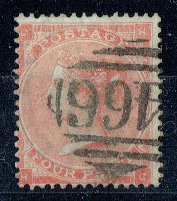 GB QUEEN VICTORIA 1863, 4d BRT RED, SG81, Mi,19Ia, HAIR LINES, CH|HC, USED