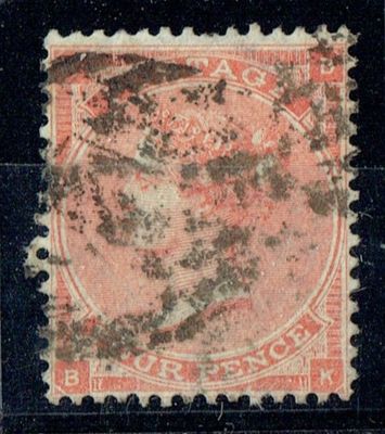 GB QUEEN VICTORIA 1863, 4d BRT RED, SG81, Mi.19Ia, HAIR LINES, BK|KB, USED
