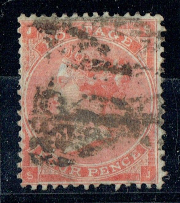 GB QUEEN VICTORIA 1863, ERRORS, 4d BRT RED, SG81, Mi,19Ia, HAIR LINES, JS|SJ, Used