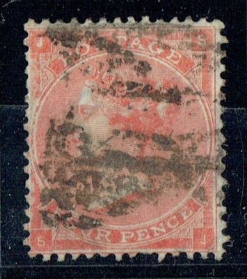 GB QUEEN VICTORIA 1863, ERRORS, 4d BRT RED, SG81, Mi,19Ia, HAIR LINES, JS|SJ, Used