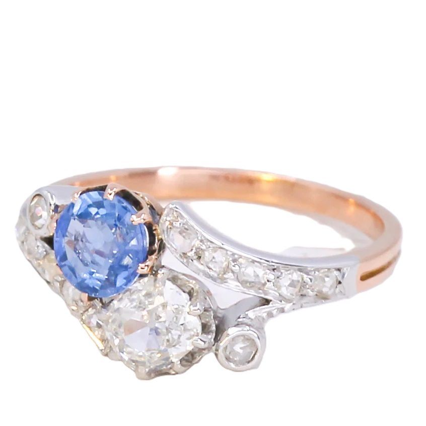 Belle Epoque Sapphire & Old Cut Diamond Crossover Ring, circa 1910 Belle Epoque Sapphire & Old Cut Diamond Crossover Ring, circa 1910