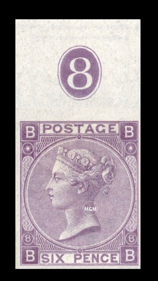GB QUEEN VICTORIA 1869, 6d DULL VIOLET SG108c, Pl.8, Mi.30Za, BB|BB, IMPERFORATE, MNH