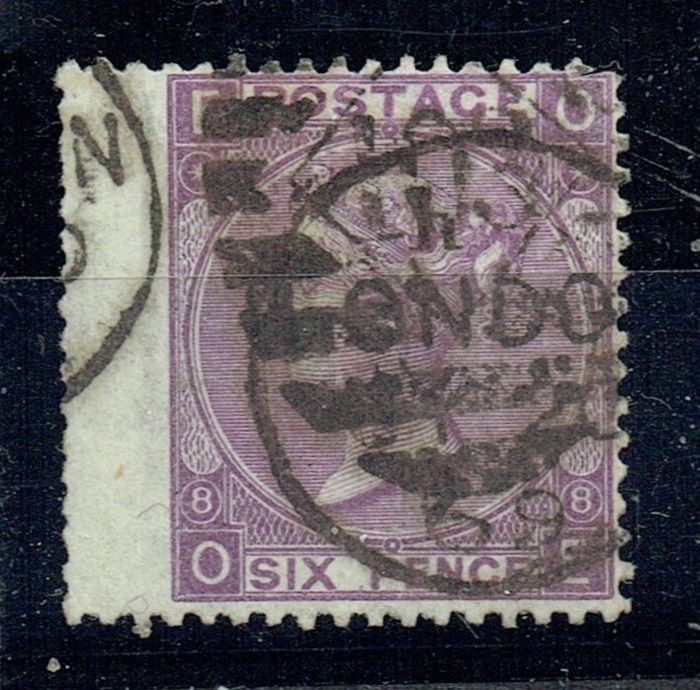 GB QUEEN VICTORIA 1869, 6d DULL VIOLET SG108, Pl.8, Mi.30, EO|OE, NO HYPHEN, USED-DAMAGED