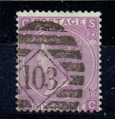 GB QUEEN VICTORIA 1869, 6d DULL VIOLET SG108, Pl.8, Mi.30b, CS|SC, NO HYPHEN, USED