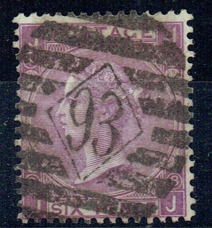 GB QUEEN VICTORIA 1869, 6d DULL VIOLET SG108, Pl.8, Mi.30, JJ|JJ, NO HYPHEN, USED