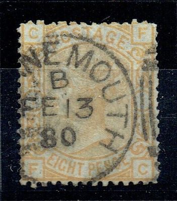 GB QUEEN VICTORIA 1876, 8d ORANGE SG156 Pl.1, Mi.45, CF|FC, USED