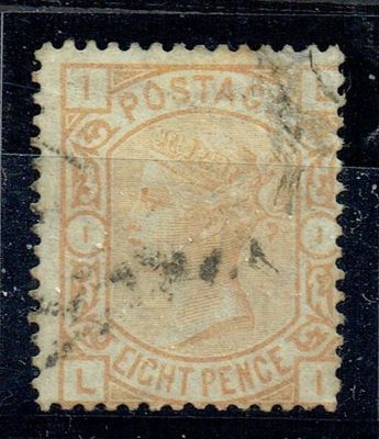GB QUEEN VICTORIA 1876, 8d ORANGE SG156 Pl.1, Mi.45, IL|LI, USED