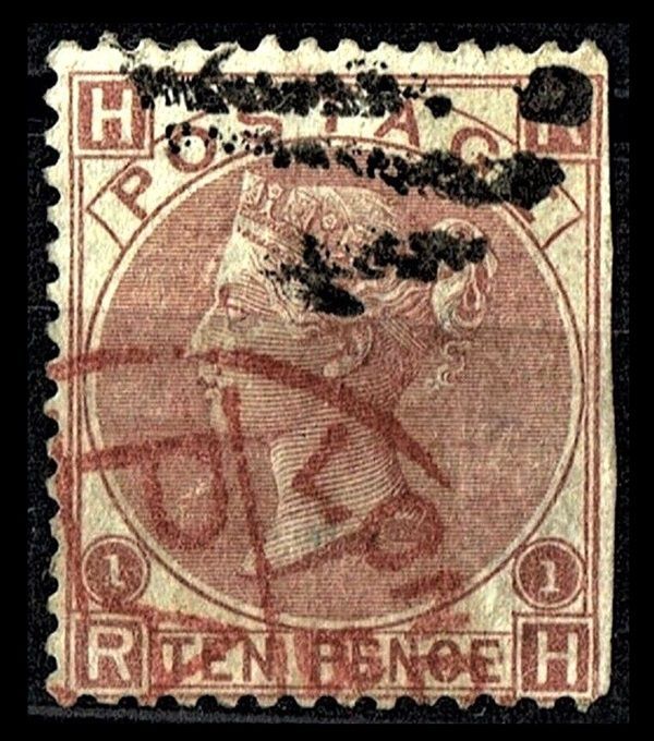 GB QUEEN VICTORIA 1867, 10d DEEP RED-BROWN, SG114, Pl.1, Mi.32Y, HR|RH, USED