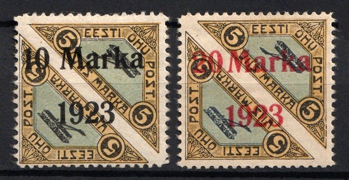 ESTONIA, AIRMAIL, OVERPRINT 10 and 20 MARK, Mi.43A-44A, MINT, SIGNED