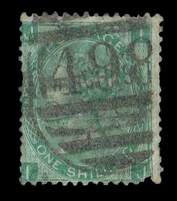 GB QUEEN VICTORIA, 1867, 1s GREEN, SG115, Mi.33, Pl.4, JI|IJ, USED-DAMAGED