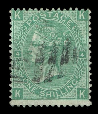 GB QUEEN VICTORIA 1867, 1s DEEP GREEN, SG115, Mi.33, Pl.4, KK|KK, USED