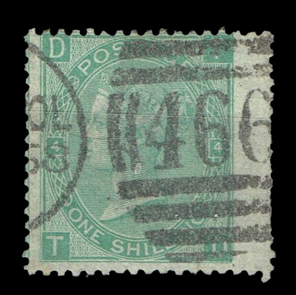GB QUEEN VICTORIA 1867, 1s DEEP GREEN, SG115, Pl.4, Mi.33, DT|TD, USED