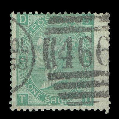 GB QUEEN VICTORIA 1867, 1s DEEP GREEN, SG115, Pl.4, Mi.33, DT|TD, USED