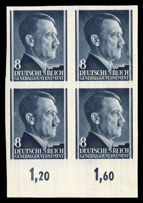 1941 GENERAL GOVERNMENT, 8gr BLOCK of FOUR, Mi.73U, MNH