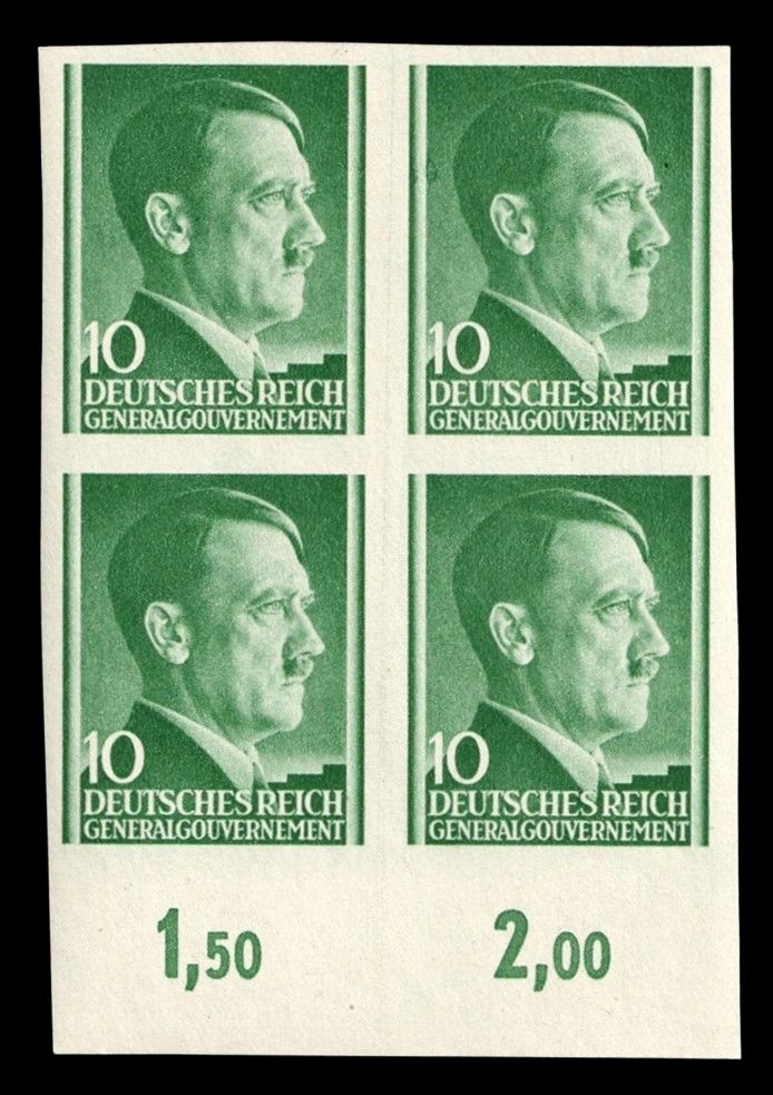 1941 GENERAL GOVERNMENT, 10gr BLOCK of FOUR, Mi.74U, MNH
