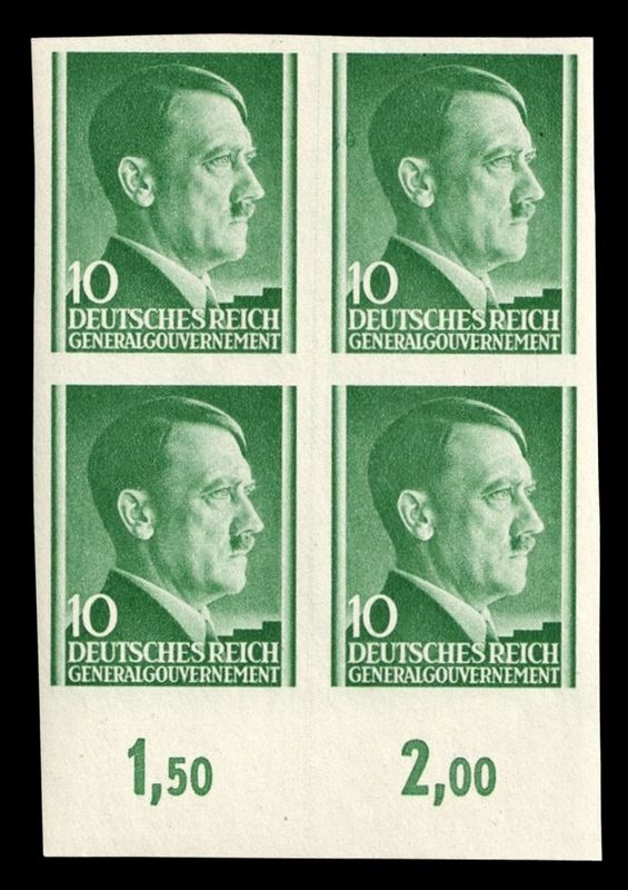 1941 GENERAL GOVERNMENT, 10gr BLOCK of FOUR, Mi.74U, MNH