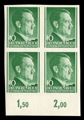 1941 GENERAL GOVERNMENT, 10gr BLOCK of FOUR, Mi.74U, MNH