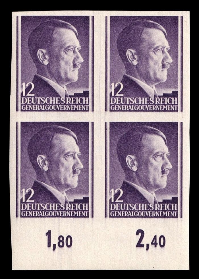 1941 GENERAL GOVERNMENT, 12gr BLOCK of FOUR, Mi.75U, MNH