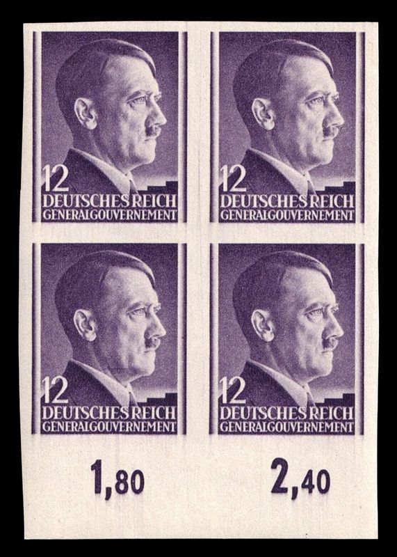 1941 GENERAL GOVERNMENT, 12gr BLOCK of FOUR, Mi.75U, MNH