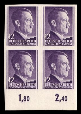 1941 GENERAL GOVERNMENT, 12gr BLOCK of FOUR, Mi.75U, MNH