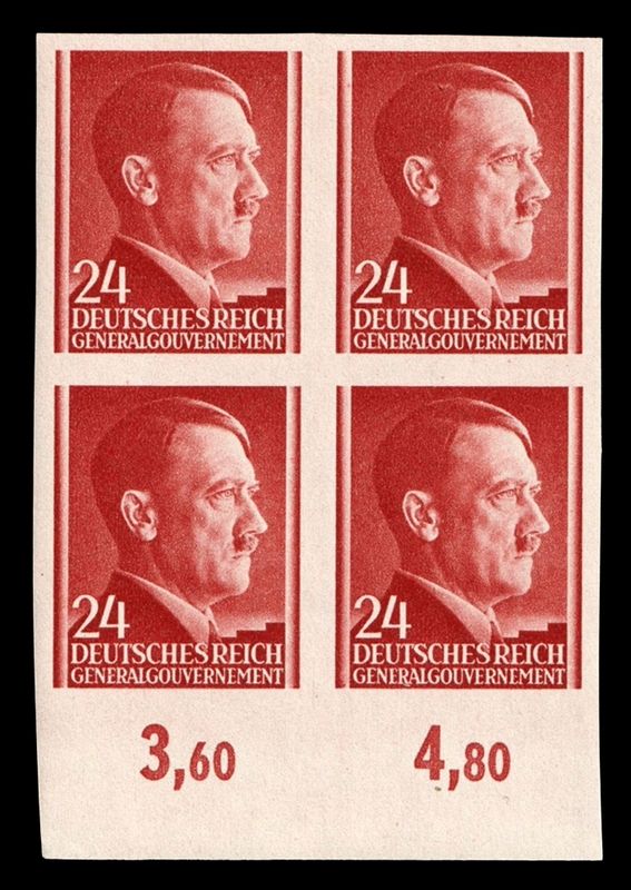 1941 GENERAL GOVERNMENT, 24gr BLOCK of FOUR, Mi.78U, MNH