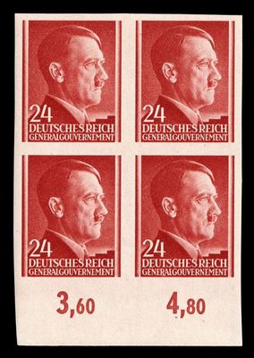 1941 GENERAL GOVERNMENT, 24gr BLOCK of FOUR, Mi.78U, MNH