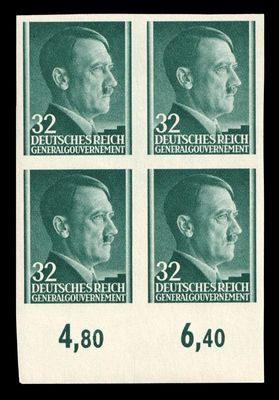 1941 GENERAL GOVERNMENT, 32gr BLOCK of FOUR, Mi.80U, MNH