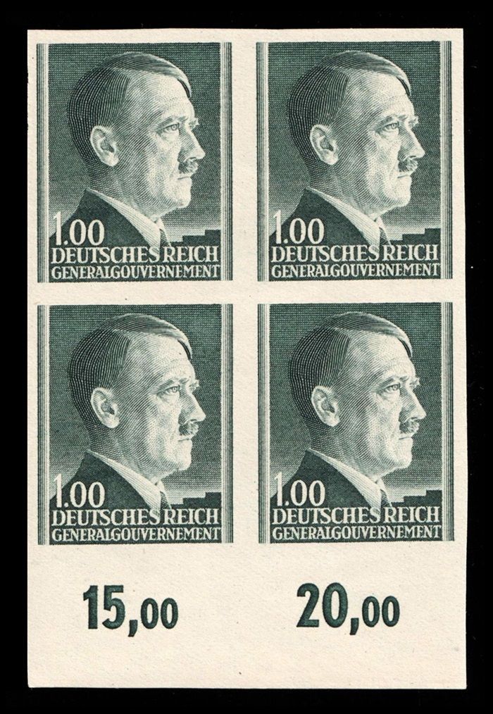 1941 GENERAL GOVERNMENT, 1Zl BLOCK of FOUR, Mi.86U, MNH