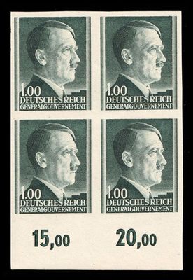 1941 GENERAL GOVERNMENT, 1Zl BLOCK of FOUR, Mi.86U, MNH