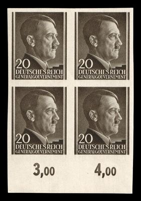 1941 GENERAL GOVERNMENT, 20gr BLOCK of FOUR, Mi.77U, MNH
