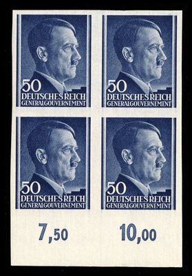 1941 GENERAL GOVERNMENT, 50gr BLOCK of FOUR, Mi.110U, MNH