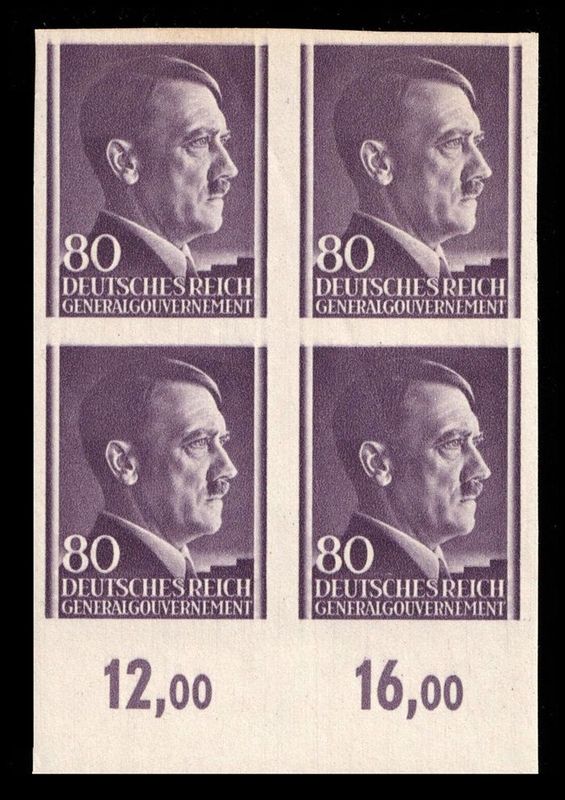 1941 GENERAL GOVERNMENT, 80gr BLOCK of FOUR, Mi.112U, MNH