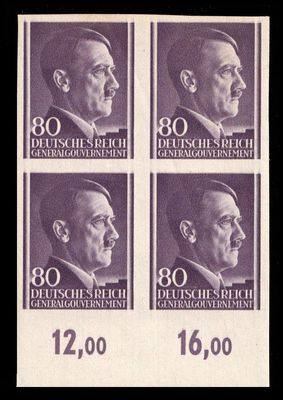 1941 GENERAL GOVERNMENT, 80gr BLOCK of FOUR, Mi.112U, MNH