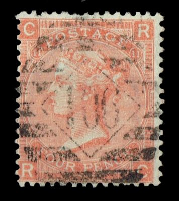 GB QUEEN VICTORIA, 4d VERMILION, SG94 Pl.11, Mi.24Z, CR|RC, USED GB QUEEN VICTORIA, 4d VERMILION, SG94 Pl.11, Mi.24Z, CR|RC, USED