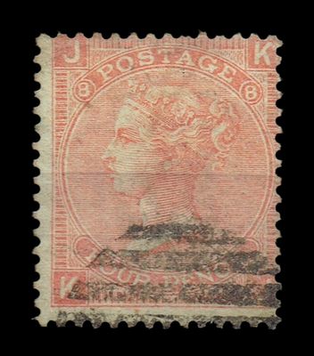 GB QUEEN VICTORIA 1869, 4d VERMILION, SG93/94 Pl.8, JK|KJ, USED