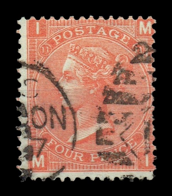 GB QUEEN VICTORIA, 4d VERMILION, SG94 Pl.11, Mi.24Z, IM|MI, USED