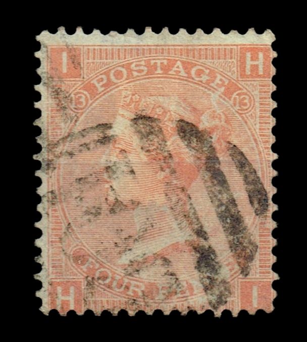 GB QUEEN VICTORIA, 4d VERMILION, SG94 Pl.13, Mi.24Z, IH|HI, USED