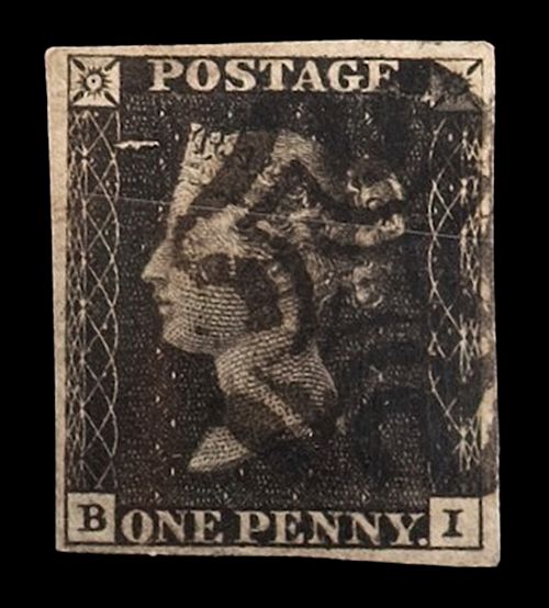 GB QUEEN VICTORIA 1840, 1d BLACK PENNY, PLATE 1b, RE-CUT, 4 MARGIN, BI, MALTESE CROSS