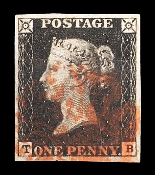 GB QUEEN VICTORIA, 1d BLACK PENNY, PLATE 1b, TB, RE-CUT, 4 MARGINS GB QUEEN VICTORIA, 1d BLACK PENNY, PLATE 1b, TB, RE-CUT, 4 MARGINS
