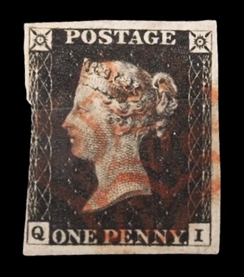 GB QUEEN VICTORIA, BLACK PENNY, PLATE 1b, Q-I, BASE DOUBLE, 3 MARGINS