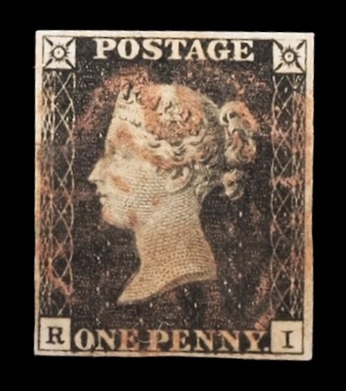 GB QUEEN VICTORIA, BLACK PENNY, PLATE 1b, R-I, TALL GB QUEEN VICTORIA, BLACK PENNY, PLATE 1b, R-I, TALL "I", 4 MARGINS